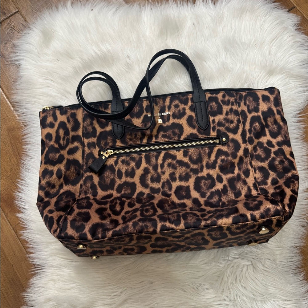 Michael Kors Kelsey Nylon Top-Zip Leopard Tote